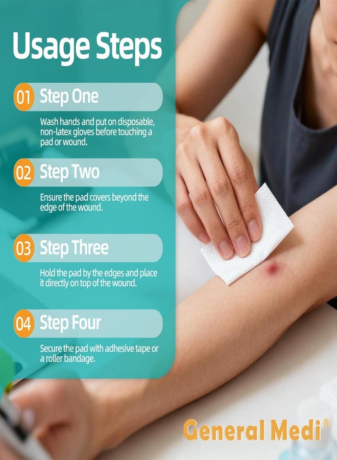 General Medi Sterile Gauze Sponges, 4" x 4" Non-Woven Wound Pads - Individually Wrapped Highly Absorbent Sponges Pads for Cushioning Minor Wounds, Cuts & Burns Wound Care (60 Packs, 120 Pieces Total) - Image 5